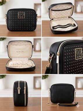 Itzy Ritzy Small Black Studded Crossbody Bag with Gold Hardware
